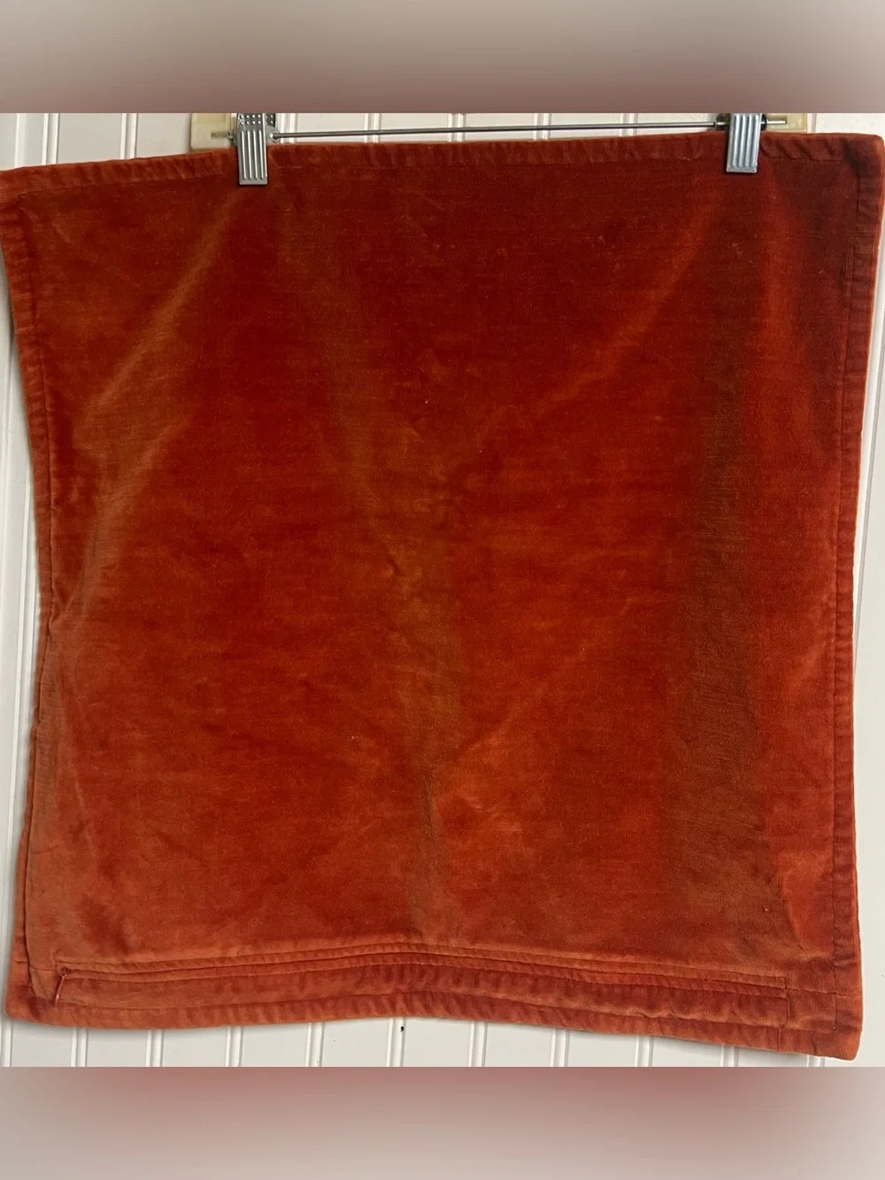Pottery Barn Velvet Pillow Sham Rust Orange 20” X 20” W/ Zipper EUC
